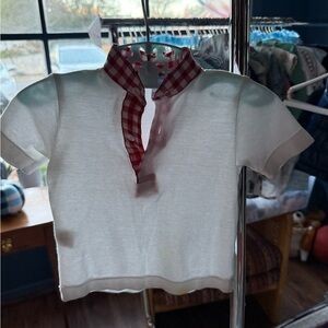 Classic White Polo with Red Checkered Collar